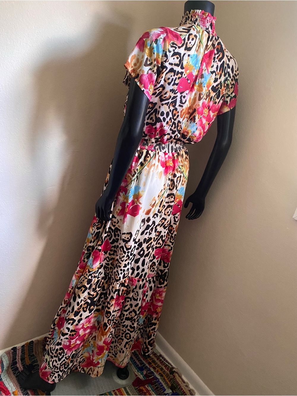 Gibson Pink Floral & Black Leopard Smocked Maxi Dress - Picture 7 of 11